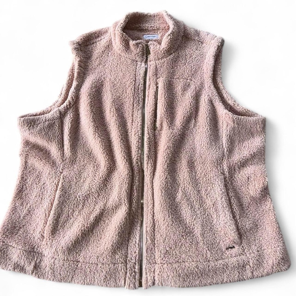 Calvin Klein Sherpa Fleece Vest Pink Teddy Zip Up Jacket Women's 3X Plus Size